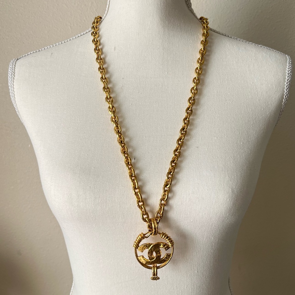 Chanel Vintage CC Logo 24K Gold Plated Long Necklace